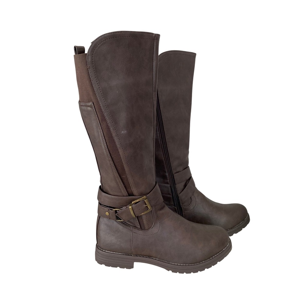 G.C. Shoes Knee High Riding Boots Womens Size 8 Brown New Lug Sole Buckle Zip